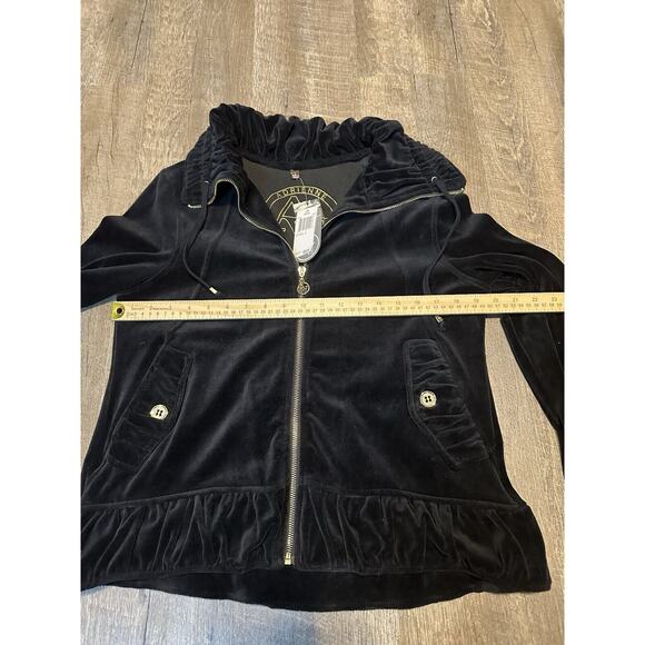 Adrienne Vittadini Black Velvet Velour Zip Up Track Jacket L Large - Picture 3 of 6